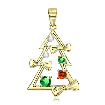 Cute Christmas Tree Bow Knot Sterling Silver Plating Inlay Zircon Pendant Necklace
