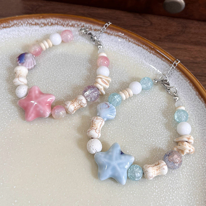 Elegant Sweet Color Block Starfish Ceramics Beaded Women's Bracelets