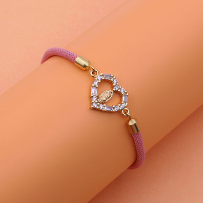 Elegant Heart Shape Rope Copper Plating Inlay Zircon 18k Gold Plated Bracelets