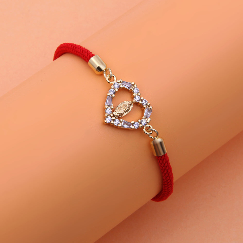 Elegant Heart Shape Rope Copper Plating Inlay Zircon 18k Gold Plated Bracelets