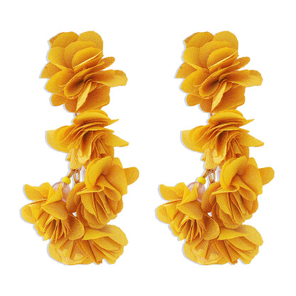 1 Pair Vintage Style Color Block Flower Cloth Drop Earrings