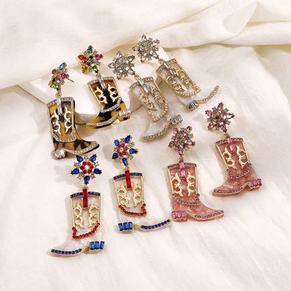 1 Pair Cowboy Style Simple Style Boots Plating Inlay Alloy Rhinestones Drop Earrings