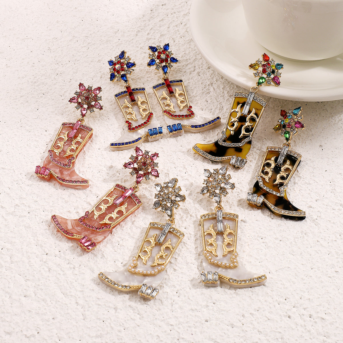 1 Pair Cowboy Style Simple Style Boots Plating Inlay Alloy Rhinestones Drop Earrings