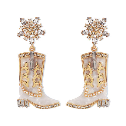 1 Pair Cowboy Style Simple Style Boots Plating Inlay Alloy Rhinestones Drop Earrings