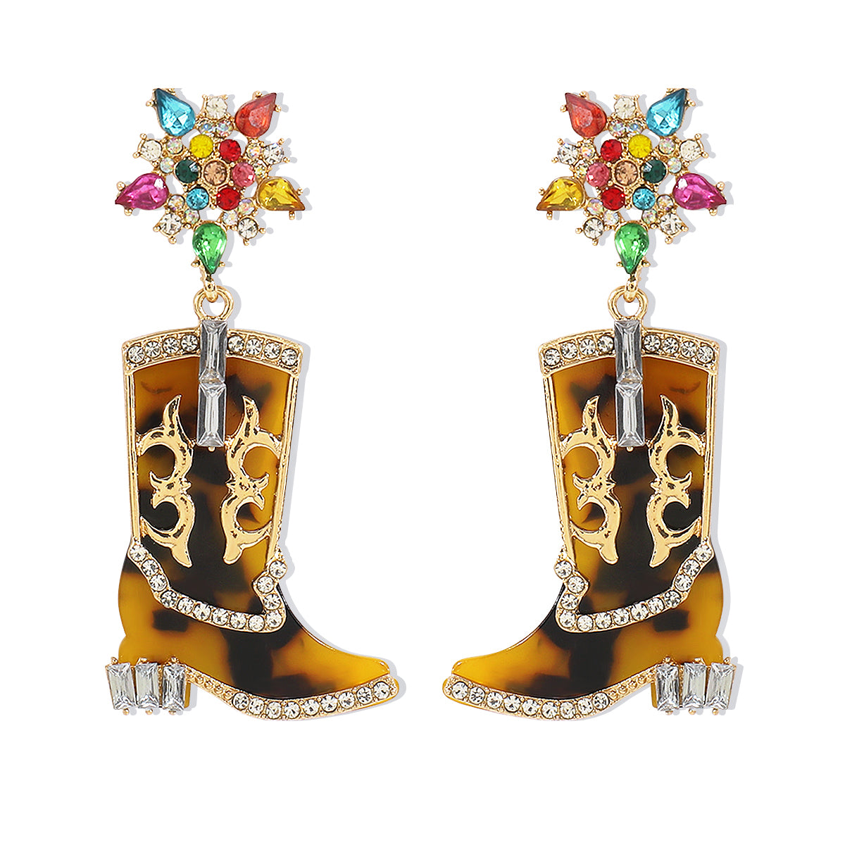 1 Pair Cowboy Style Simple Style Boots Plating Inlay Alloy Rhinestones Drop Earrings