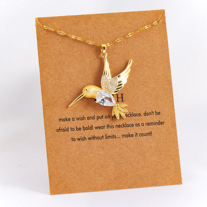 Wholesale Vintage Style Bird Stainless Steel Plating Inlay 18k Gold Plated Rhinestones Zircon Pendant Necklace