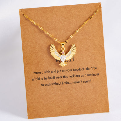 Wholesale Vintage Style Bird Stainless Steel Plating Inlay 18k Gold Plated Rhinestones Zircon Pendant Necklace