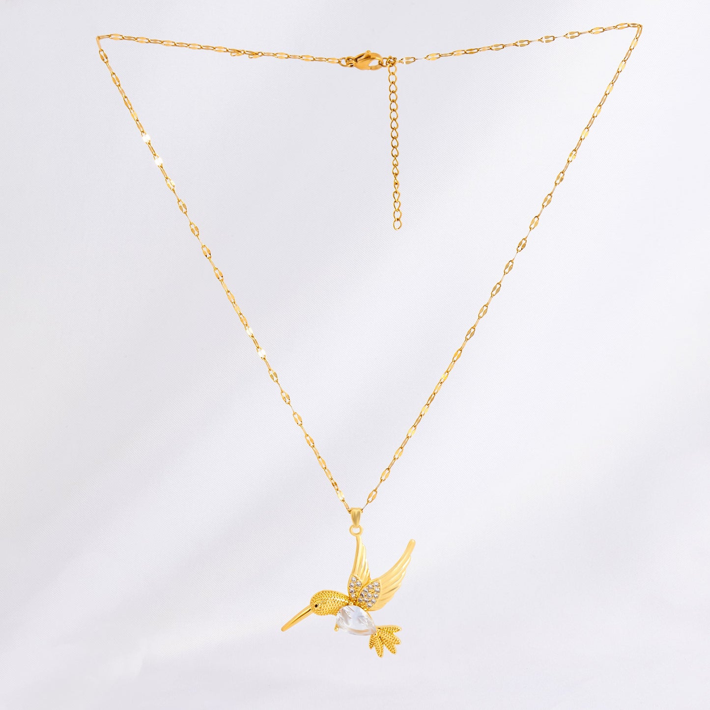 Wholesale Vintage Style Bird Stainless Steel Plating Inlay 18k Gold Plated Rhinestones Zircon Pendant Necklace