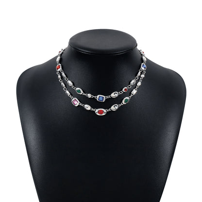 Ethnic Style Simple Style Color Block Alloy Glass Women's Layered Necklaces