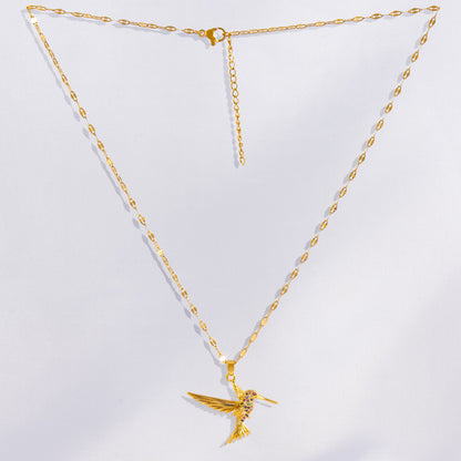 Wholesale Vintage Style Bird Stainless Steel Plating Inlay 18k Gold Plated Rhinestones Zircon Pendant Necklace