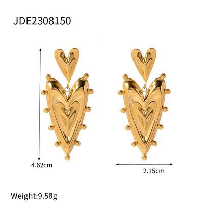 Ig Style Heart Shape Stainless Steel Beaded Plating 18k Gold Plated Earrings Necklace