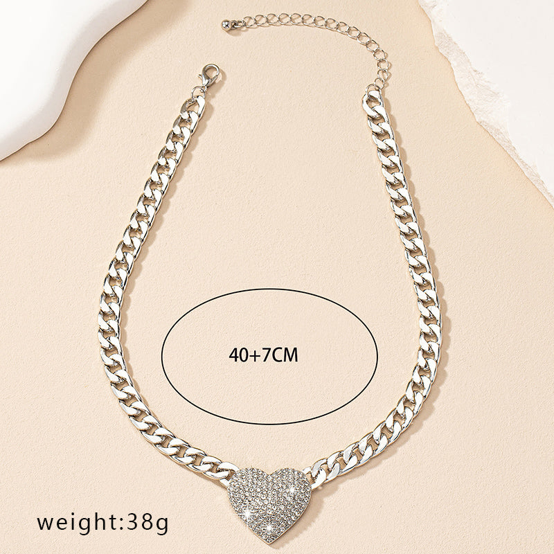 Hip-hop Retro Punk Heart Shape Alloy Inlay Rhinestones Women's Pendant Necklace