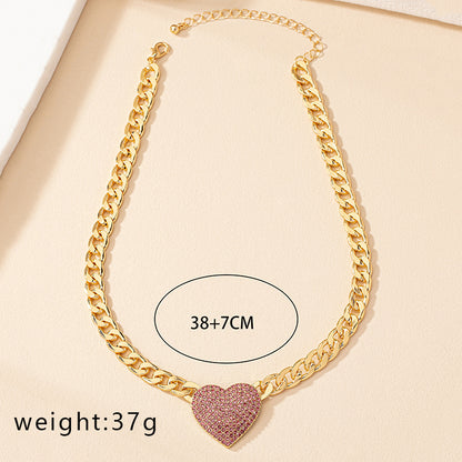 Hip-hop Retro Punk Heart Shape Alloy Inlay Rhinestones Women's Pendant Necklace