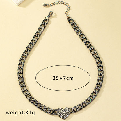 Hip-hop Retro Punk Heart Shape Alloy Inlay Rhinestones Women's Pendant Necklace