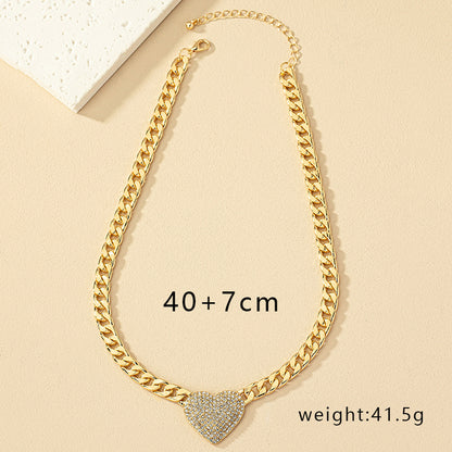 Hip-hop Retro Punk Heart Shape Alloy Inlay Rhinestones Women's Pendant Necklace