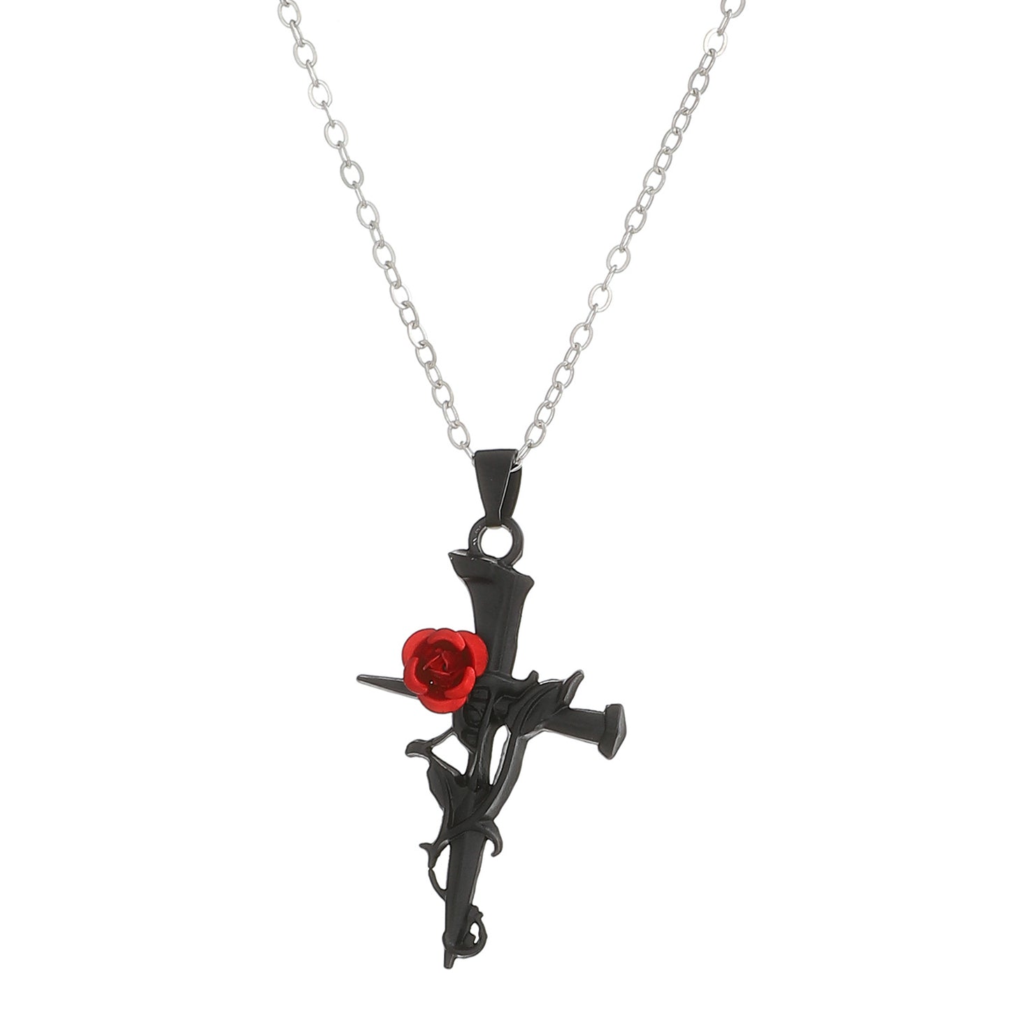 Vintage Style Cross Rose Flower Alloy Wholesale Pendant Necklace