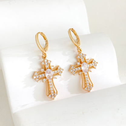 1 Pair Vintage Style Cross Plating Copper Drop Earrings