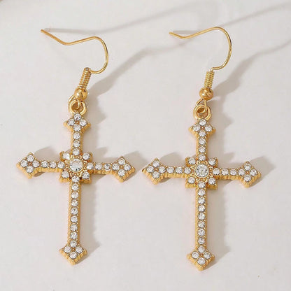 1 Pair Vintage Style Cross Plating Copper Drop Earrings