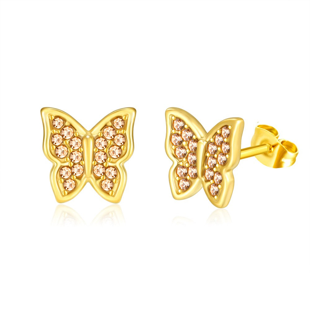 1 Pair Simple Style Commute Solid Color Plating Inlay Stainless Steel Rhinestones 18k Gold Plated Ear Studs