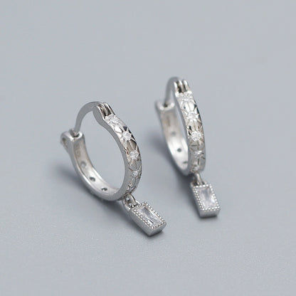 1 Pair Elegant Geometric Rectangle Plating Inlay Sterling Silver Zircon Hoop Earrings