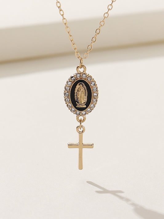 Classical Retro Virgin Mary Oval Artificial Rhinestones Alloy Wholesale Pendant Necklace