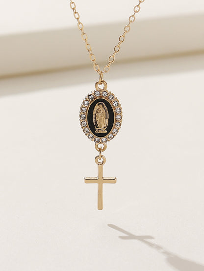 Classical Retro Virgin Mary Oval Artificial Rhinestones Alloy Wholesale Pendant Necklace