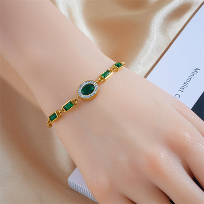 Vintage Style Rectangle Titanium Steel Plating Inlay Glass 18k Gold Plated Bracelets
