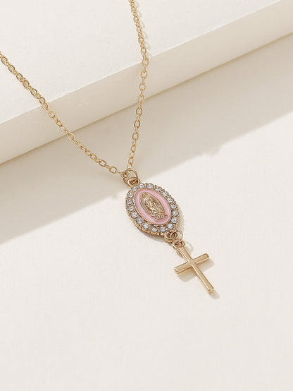 Classical Retro Virgin Mary Oval Artificial Rhinestones Alloy Wholesale Pendant Necklace