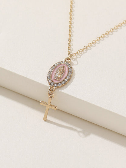 Classical Retro Virgin Mary Oval Artificial Rhinestones Alloy Wholesale Pendant Necklace