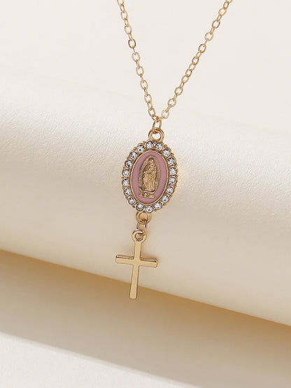 Classical Retro Virgin Mary Oval Artificial Rhinestones Alloy Wholesale Pendant Necklace