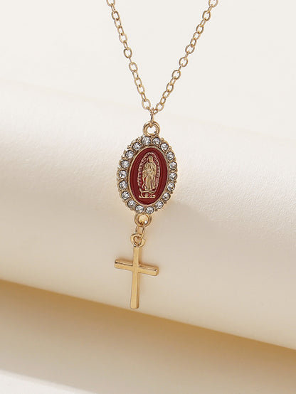 Classical Retro Virgin Mary Oval Artificial Rhinestones Alloy Wholesale Pendant Necklace