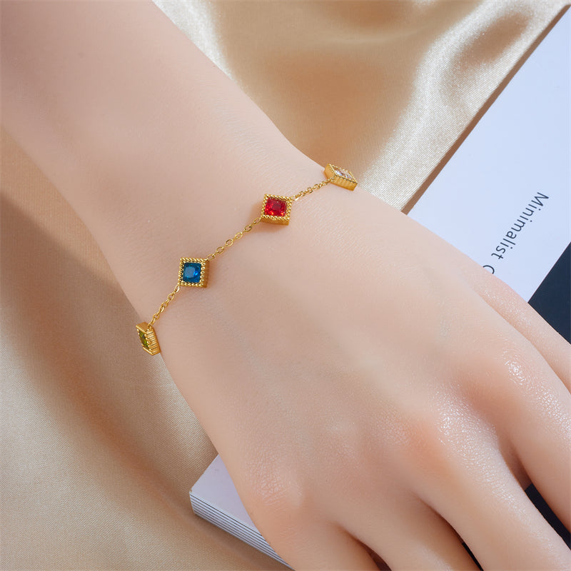 Vintage Style Rhombus Titanium Steel Plating 18k Gold Plated Bracelets