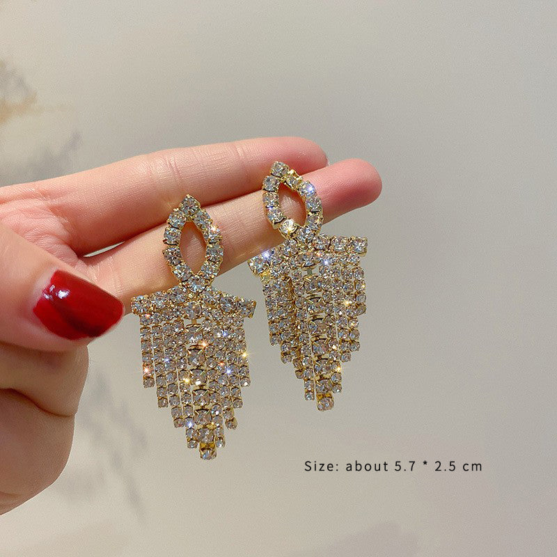 1 Pair Simple Style Tassel Plating Inlay Copper Artificial Rhinestones 14k Gold Plated Drop Earrings