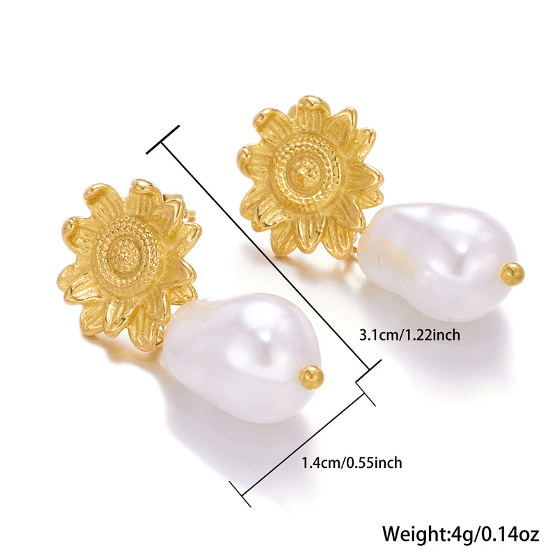 1 Pair Ig Style Sweet Flower Plating Stainless Steel Imitation Pearl 18k Gold Plated Drop Earrings