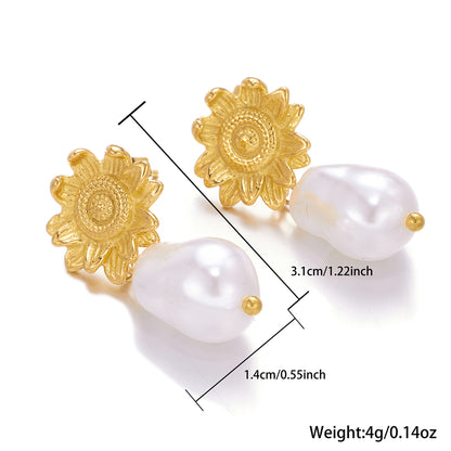 1 Pair Ig Style Sweet Flower Plating Stainless Steel Imitation Pearl 18k Gold Plated Drop Earrings