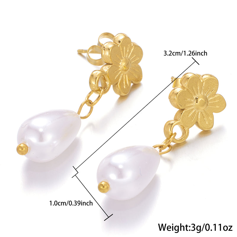 1 Pair Ig Style Sweet Flower Plating Stainless Steel Imitation Pearl 18k Gold Plated Drop Earrings