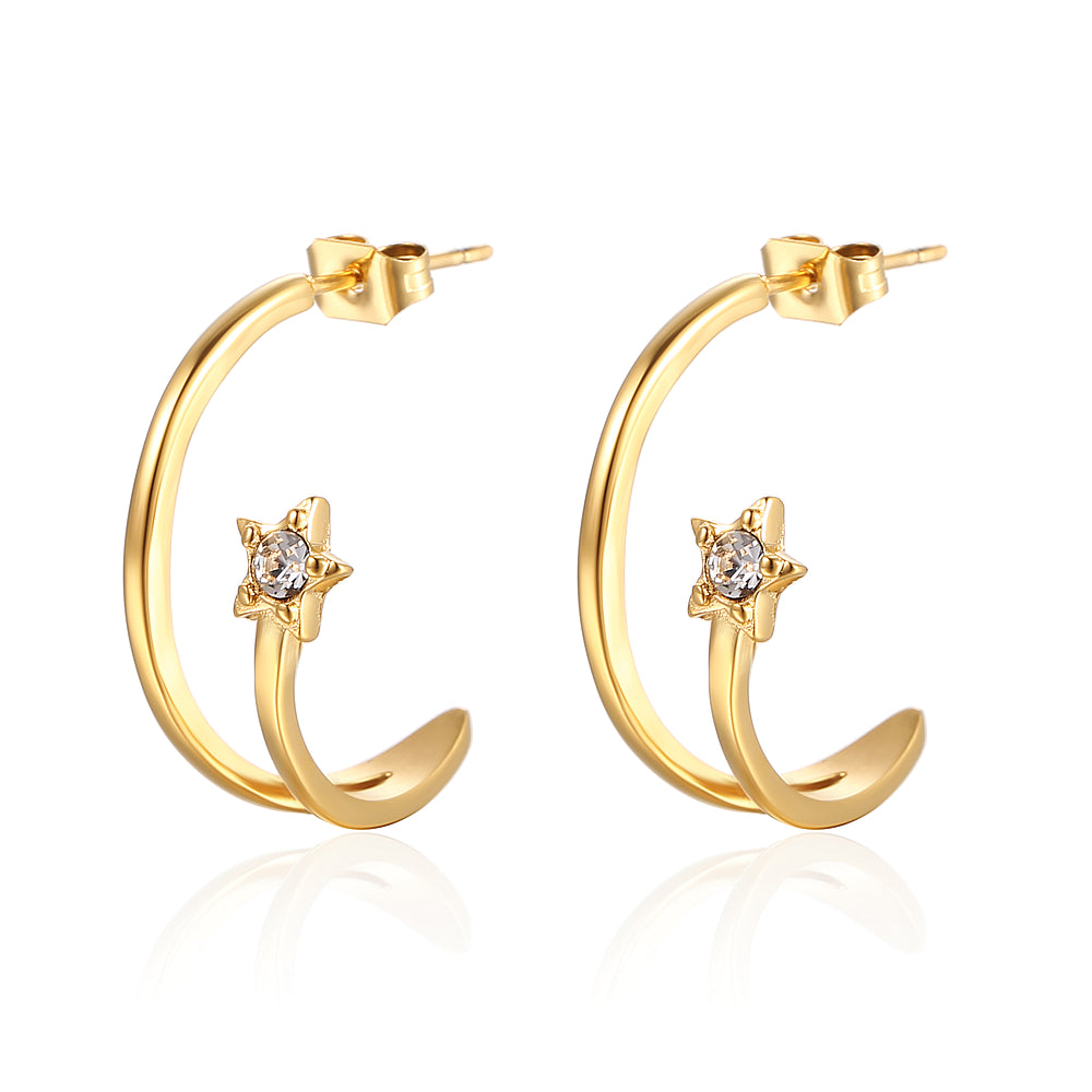 1 Pair Ig Style Elegant Sweet Star Polishing Plating Inlay Stainless Steel Zircon 18k Gold Plated Ear Studs