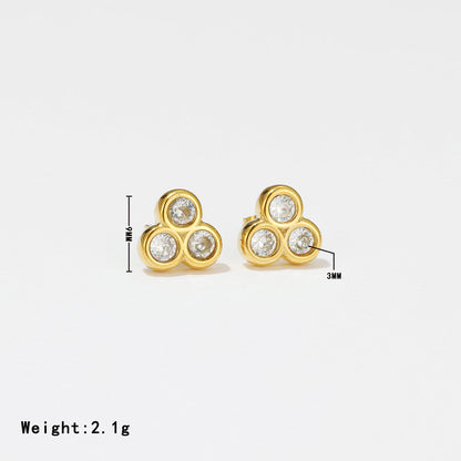 1 Pair Elegant Sweet Round Stitching Plating Inlay Stainless Steel Zircon White Gold Plated Gold Plated Ear Studs