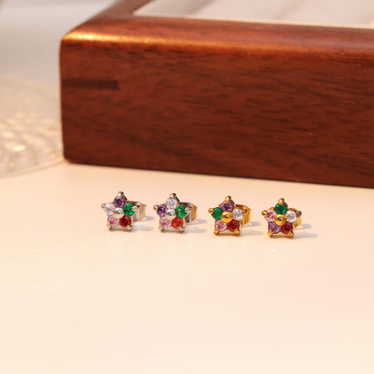 1 Pair Sweet Pastoral Flower Plating Inlay Stainless Steel Zircon White Gold Plated Gold Plated Ear Studs