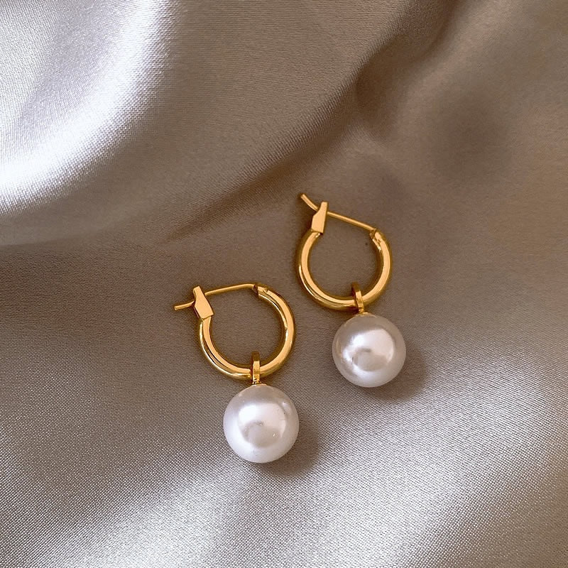 1 Pair Sweet Geometric Round Plating Imitation Pearl Drop Earrings