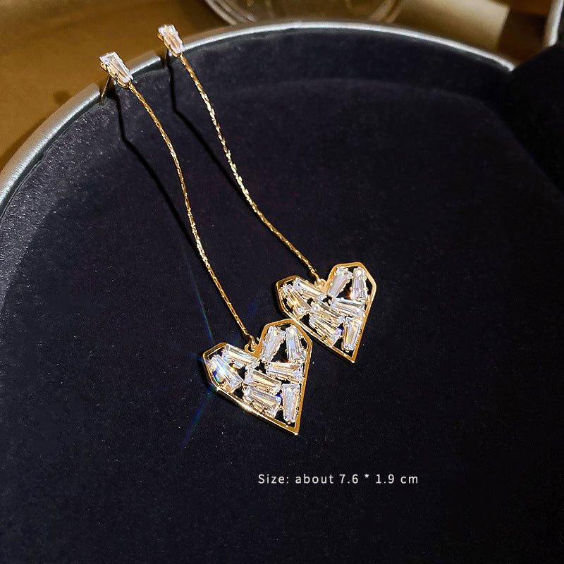 Casual Classic Style Heart Shape Copper Alloy Inlay Artificial Diamond 14k Gold Plated Women's Drop Earrings