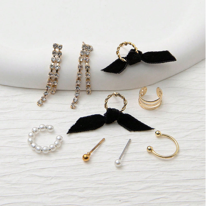 1 Set Ig Style Simple Style Cross Snake Bow Knot Plating Inlay Alloy Zircon Gold Plated Ear Studs