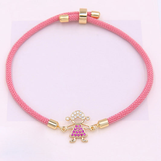 Romantic Shiny Color Block Rope Copper Plating Inlay Zircon 18k Gold Plated Women's Drawstring Bracelets