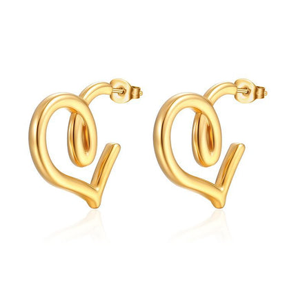 1 Pair Vintage Style Geometric Heart Shape Plating Stainless Steel Ear Studs