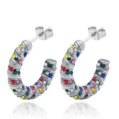 1 Pair Simple Style Commute U Shape Inlay Stainless Steel Zircon Ear Studs