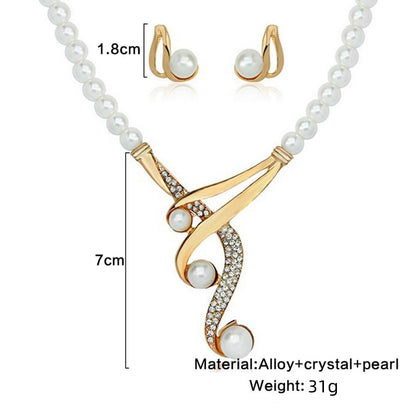 Formal Round Imitation Pearl Alloy Rhinestone Plating Inlay Artificial Pearls Rhinestones Gold Plated Women's Earrings Necklace