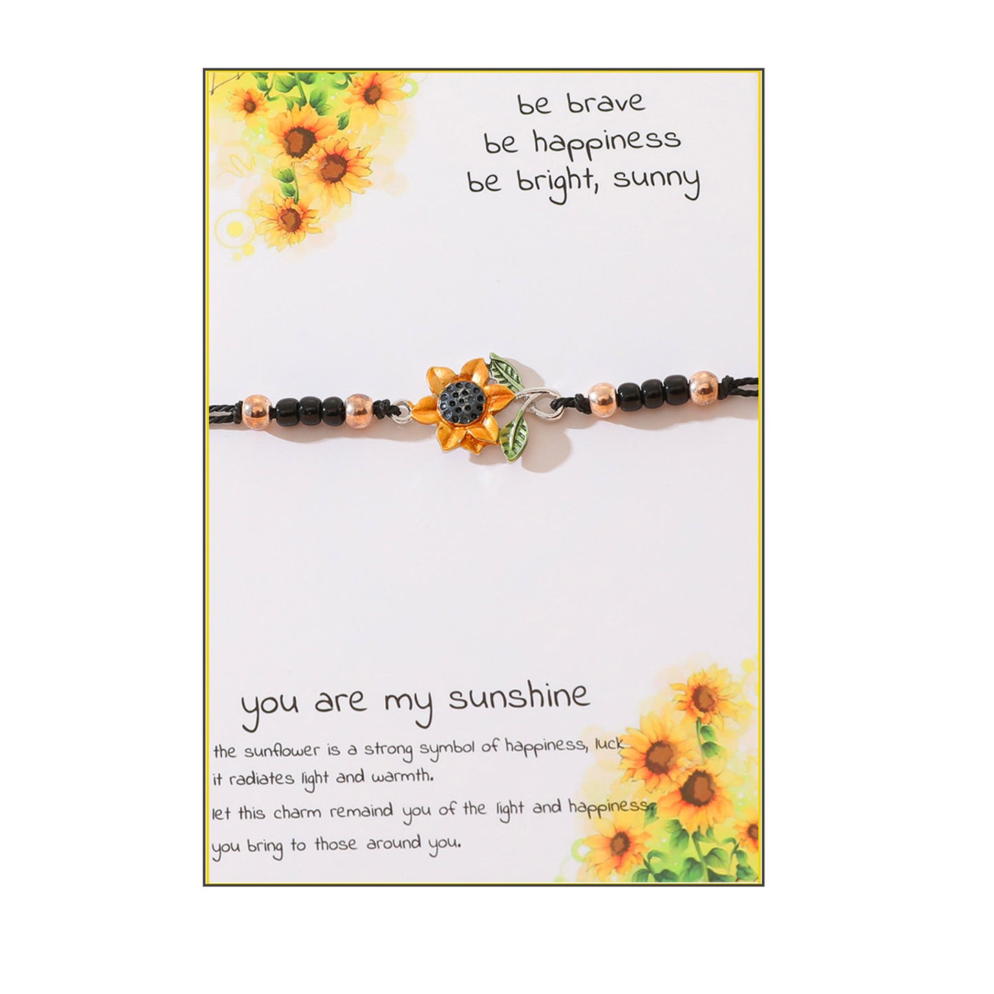 Sweet Sunflower Plant Bee Ccb Pu Leather Alloy Enamel Plating Inlay Rhinestones Gold Plated Rhodium Plated Unisex Drawstring Bracelets