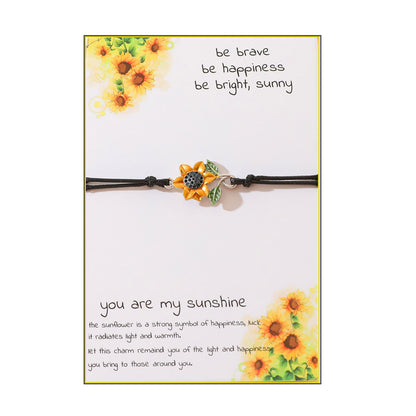 Sweet Sunflower Plant Bee Ccb Pu Leather Alloy Enamel Plating Inlay Rhinestones Gold Plated Rhodium Plated Unisex Drawstring Bracelets