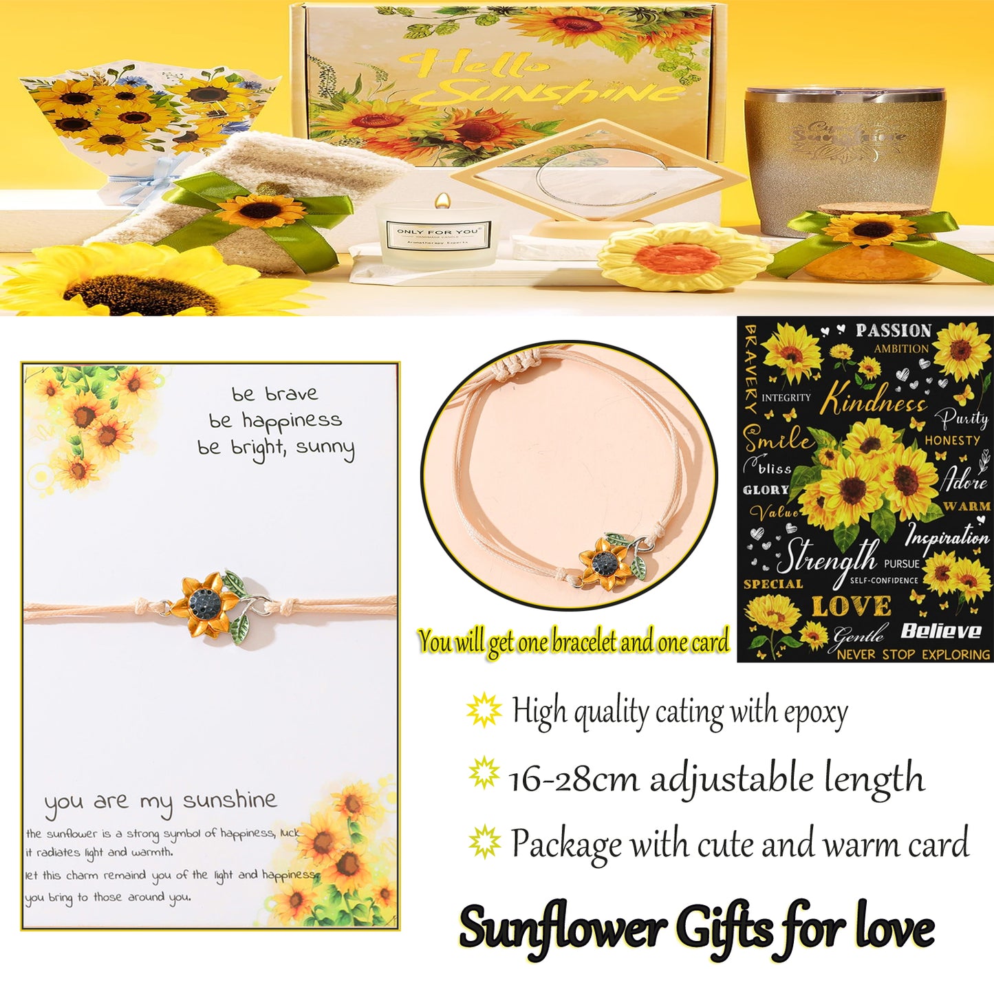 Sweet Sunflower Plant Bee Ccb Pu Leather Alloy Enamel Plating Inlay Rhinestones Gold Plated Rhodium Plated Unisex Drawstring Bracelets