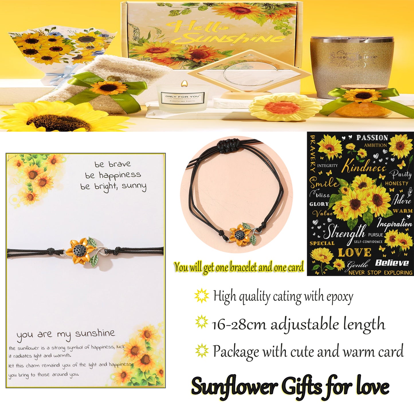 Sweet Sunflower Plant Bee Ccb Pu Leather Alloy Enamel Plating Inlay Rhinestones Gold Plated Rhodium Plated Unisex Drawstring Bracelets